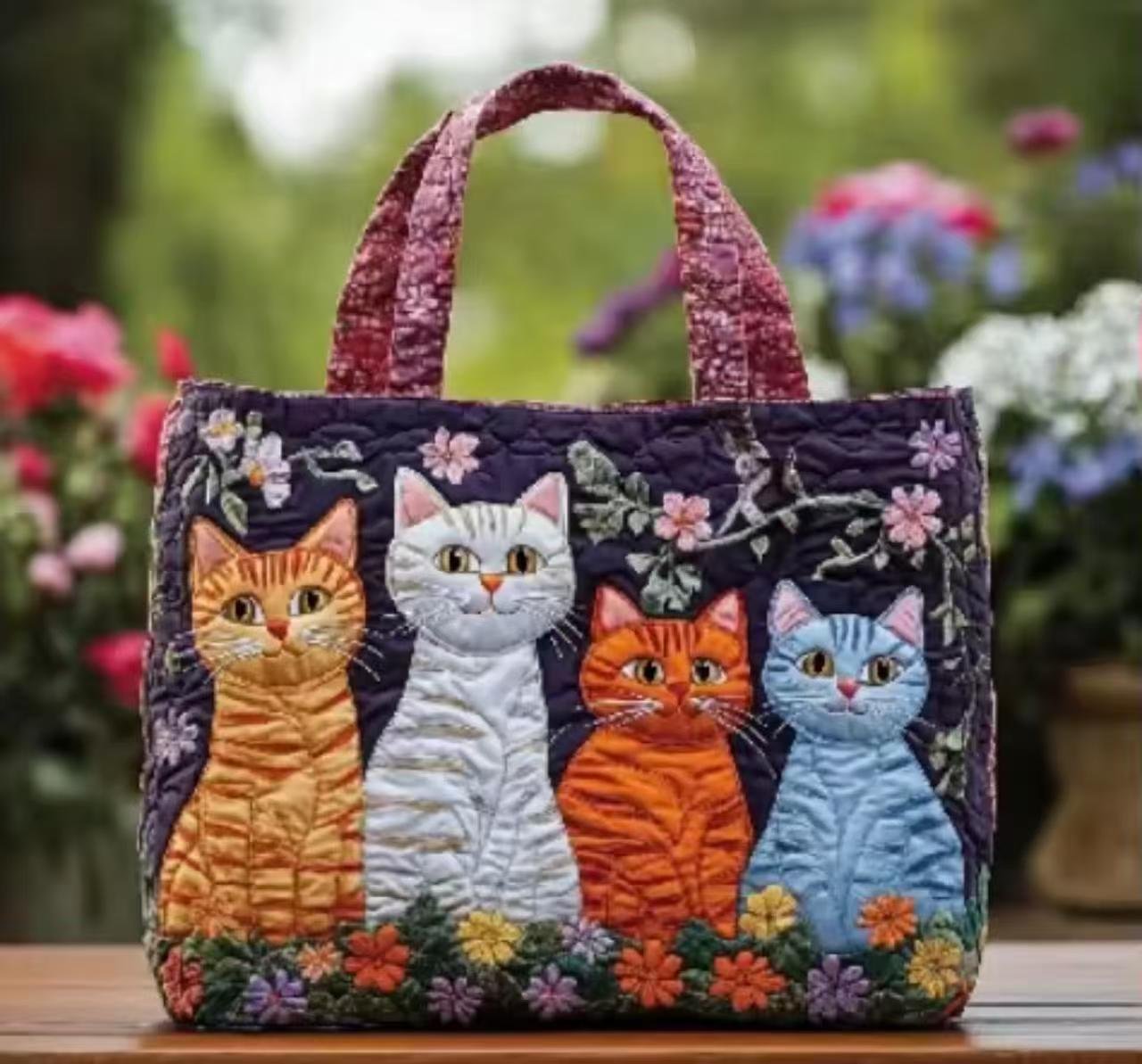 Four Cats Quilted Tote Bag