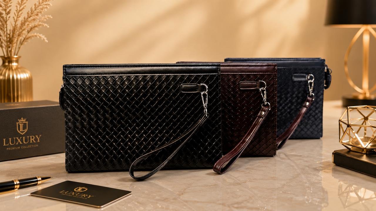 Woven Leather Wristlet Clutch